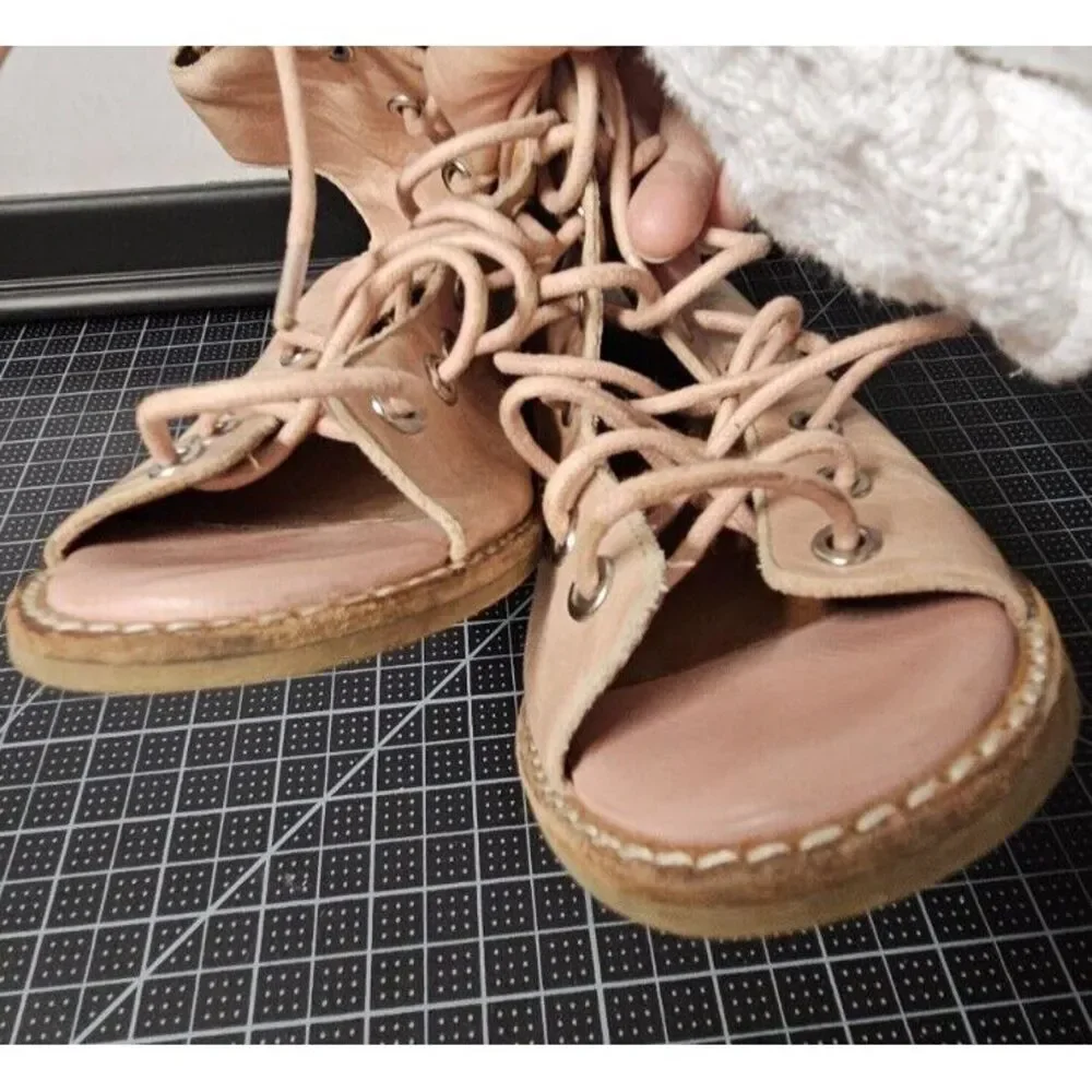 Free‎ People Jeffrey Campbell pink leather lace up Minimalist caged block US 6